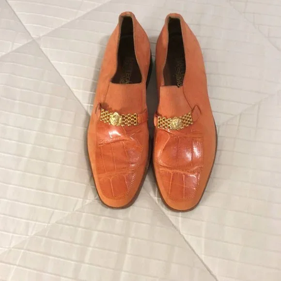 Matteo & Massimo Genuine Alligator Orange Loafer Manolo Blahnik Orange Alligator Flats size 37.5 - Gem main image 4